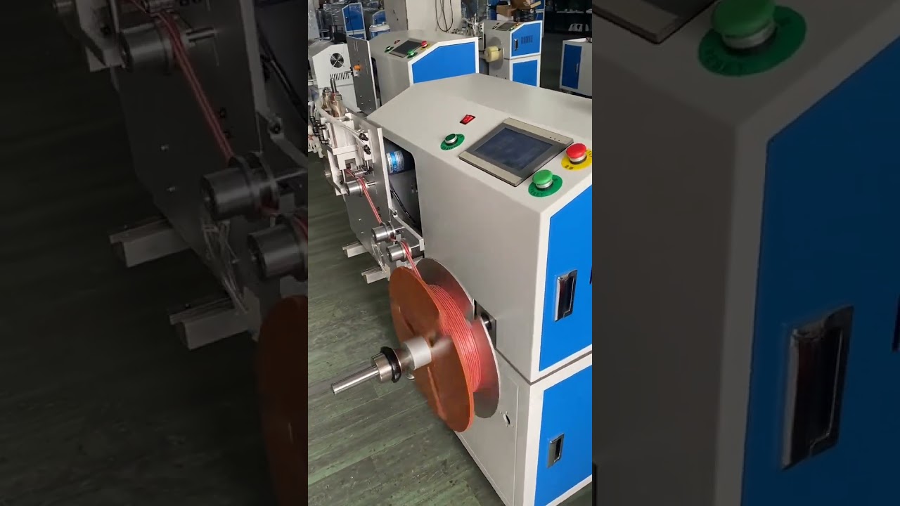 Kettős kábel automata mérő, vezető, tekercselő, vágó és feltekerő gép 1–16 mm-es kábelekhez